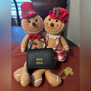 Black Leather mini bag with Gold Chain